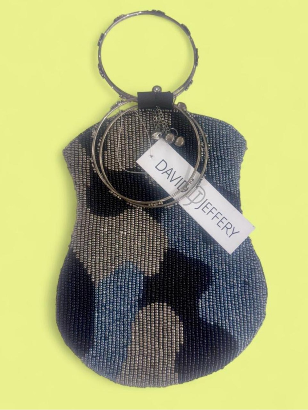 David Jeffery Beaded Camo Pouch Bag with Bangle Handle